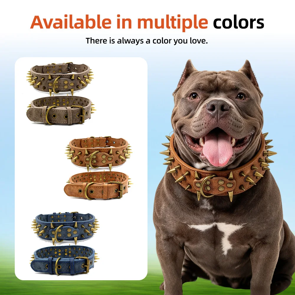 Wholesale Rivet Spiked Studded PU Dog Collar for Small Medium Large Do - product detail 2