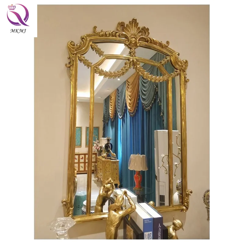 European Brass Carved Pattern Wall Mirror French Palace Decoration American Fireplace Wall Ornaments Gold  for Hotel