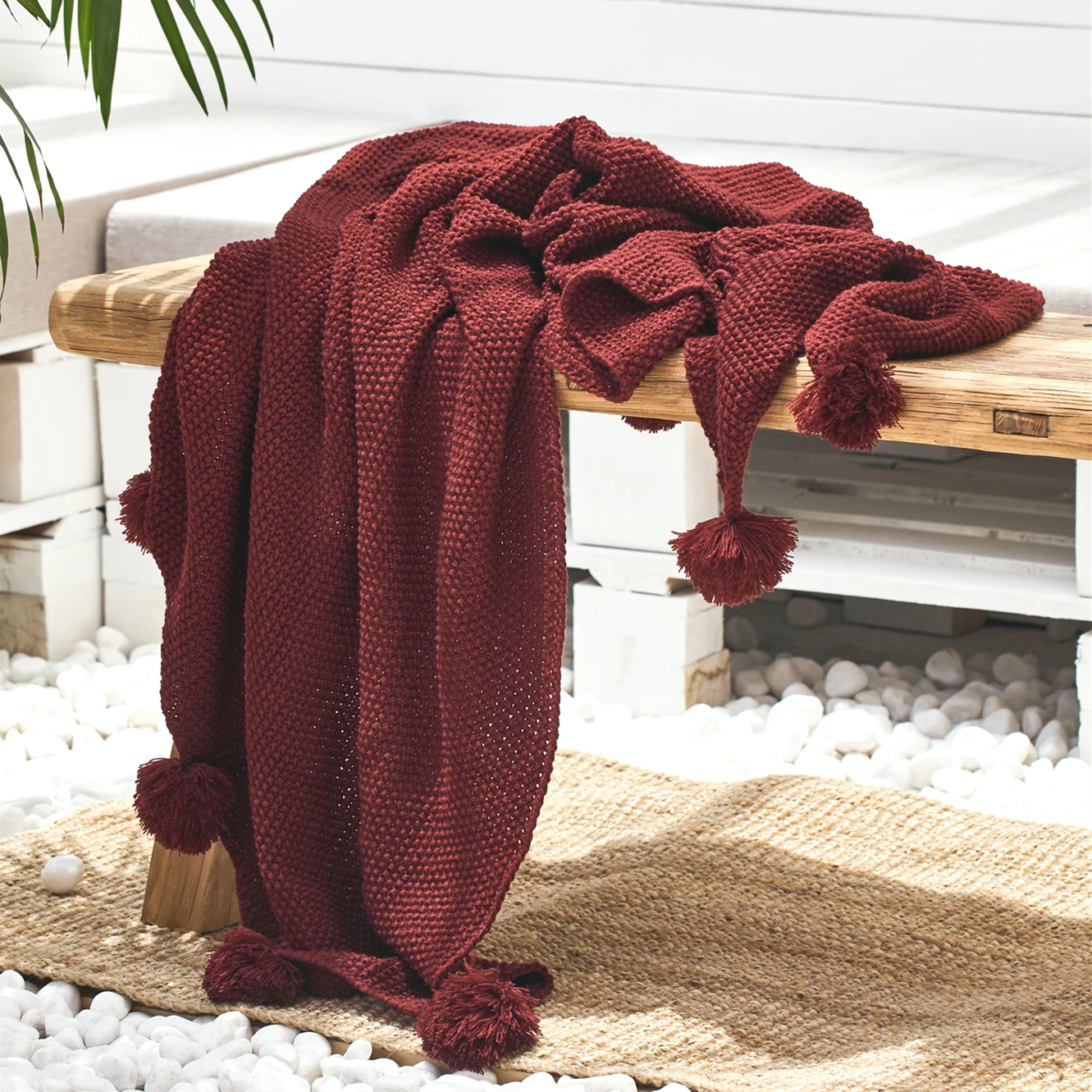 Акриловое одеяло на заказ, мягкое вязаное Флисовое одеяло с помпоном ABB01