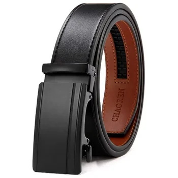 Wholesale Cowhide Genuine Leather Belt  Automatic Buckle Ratchet Custom men's belt
