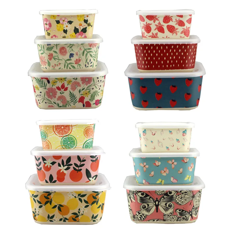 Set of 3 Melamine Lunch Box Food Storage Containers with Lids
