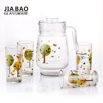 Wholesale high-white star series 7pcs glass water drinking jug set with  footed glass cups