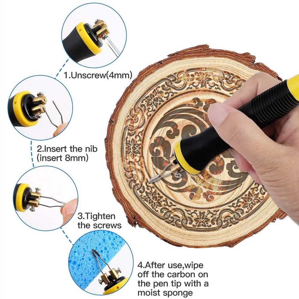 Professional Pyrography Tools 60W Adjustable Temperature Woodburning Machine Kits  With 20PCS Various Pyrography Tips