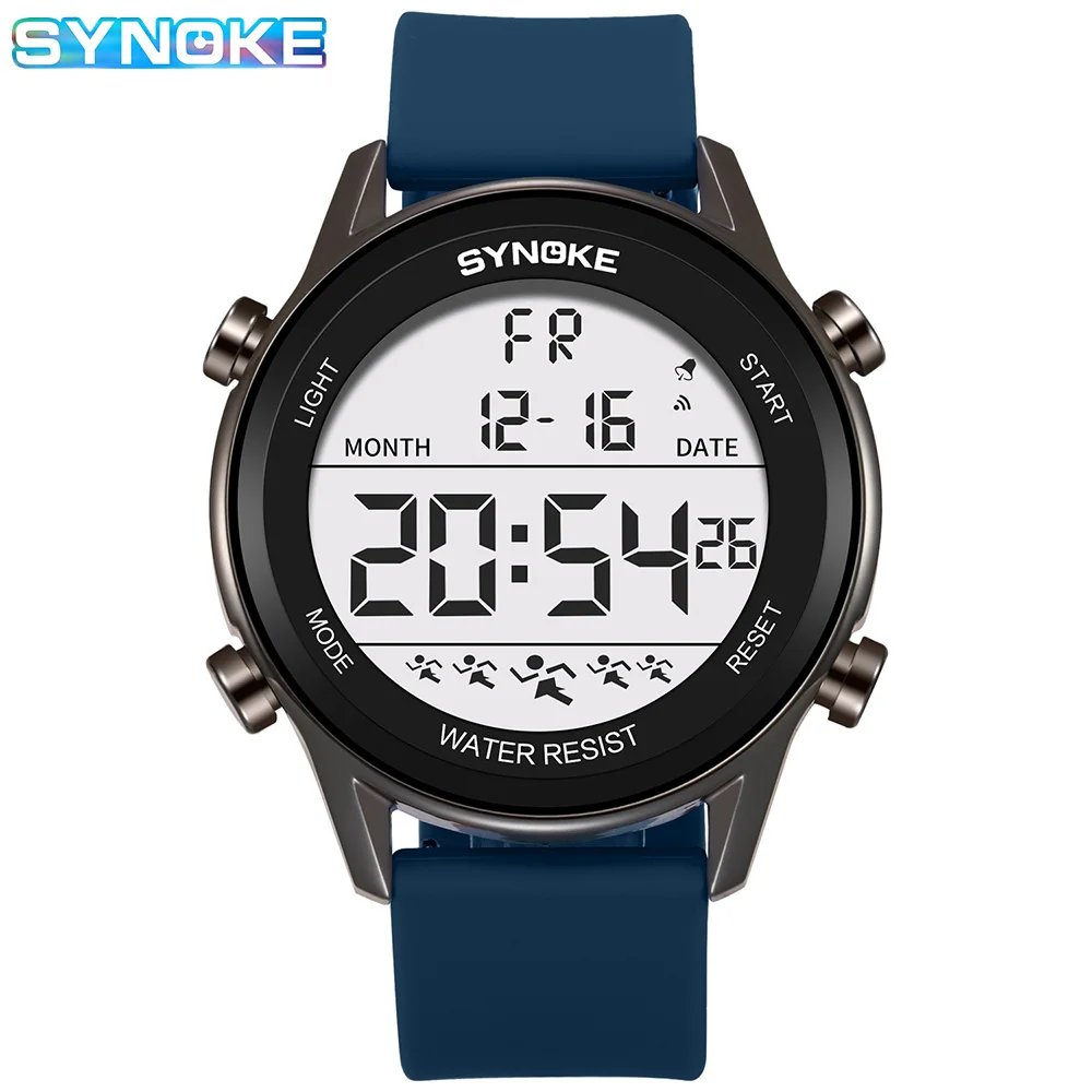 SYNOKE facile da leggere guarda grandi numeri orologi digitali da uomo 50M acqua resistono a LED Ultra-sottili orologi da polso elettronici riloj