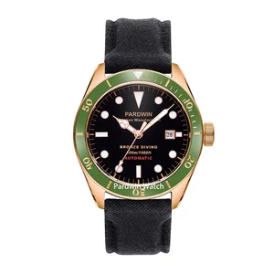 Waterproof Automatic Bronze Diving Watch Green Ceramic Bezel Sapphire Crystal Super Luminous Dial Leather Strap Miyota OEM LOGO