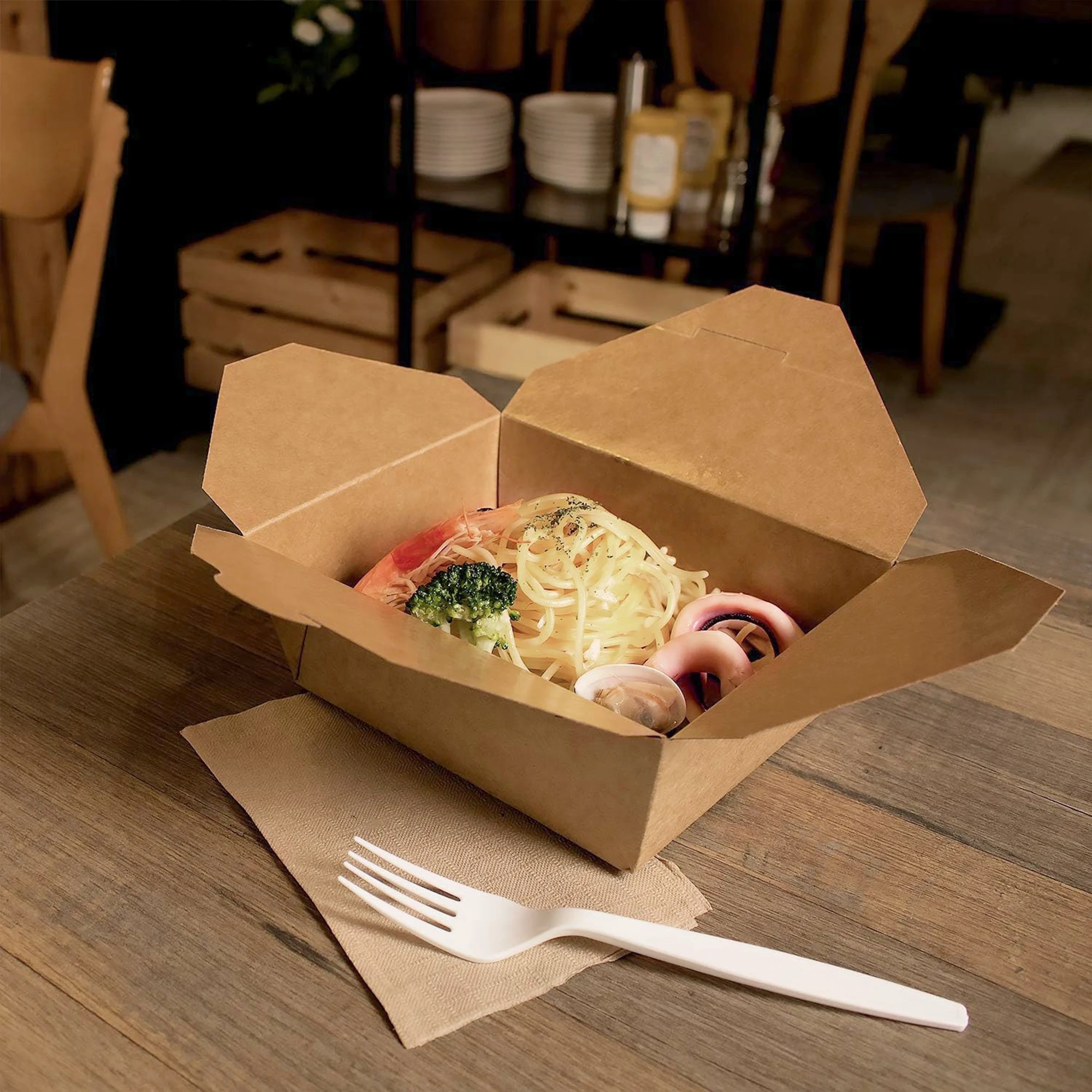 Eco Friendly Biodegradable Bento Paper Lunch Box Thickened Kraft Food Box Leak Proof Microwavable Disposable Container