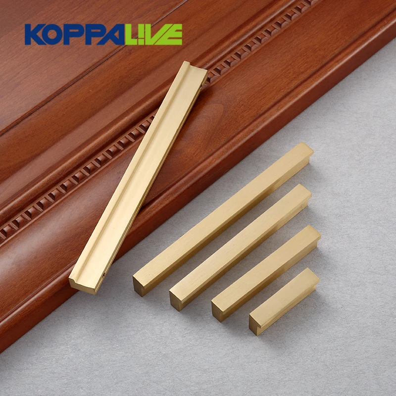 Koppalive Brushed Solid Brass Kitchen Cabinet Door Handles Cupboard Knobs L Shape Drawer Finger Pulls Wardrobe Closet Handle