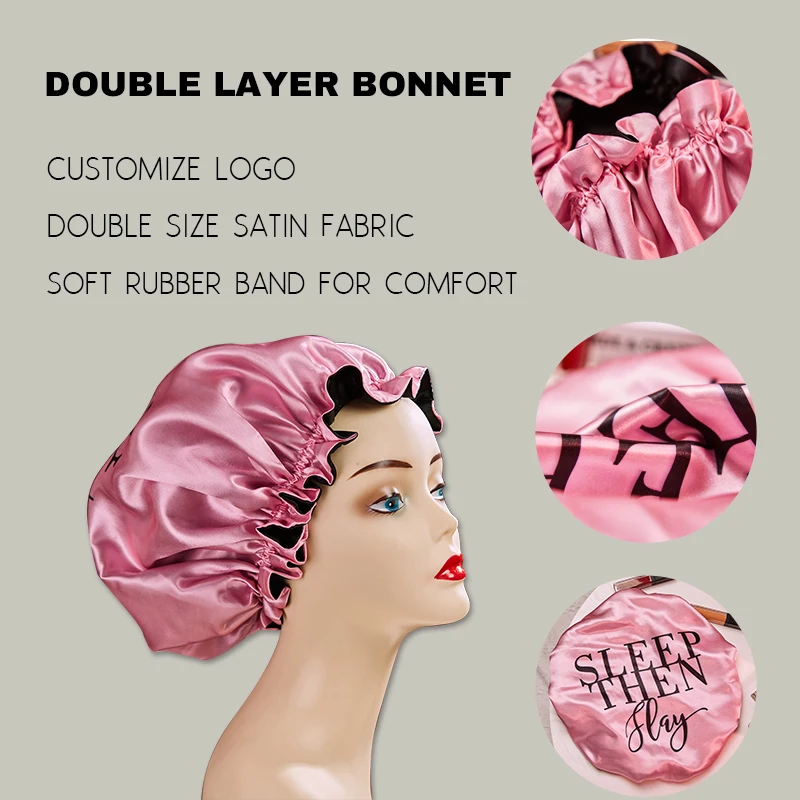 Best Selling Silk Bonnet With Custom Logo Reversible Hair Satin Sleep ...