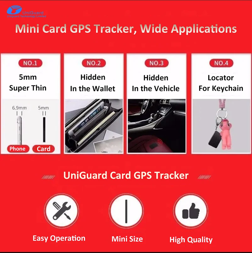 Credit Card Size GPS tracker for Wallet Keychain Kids Microphone GPS tracker with Sos Button Wearable GPS tracker Jewelry