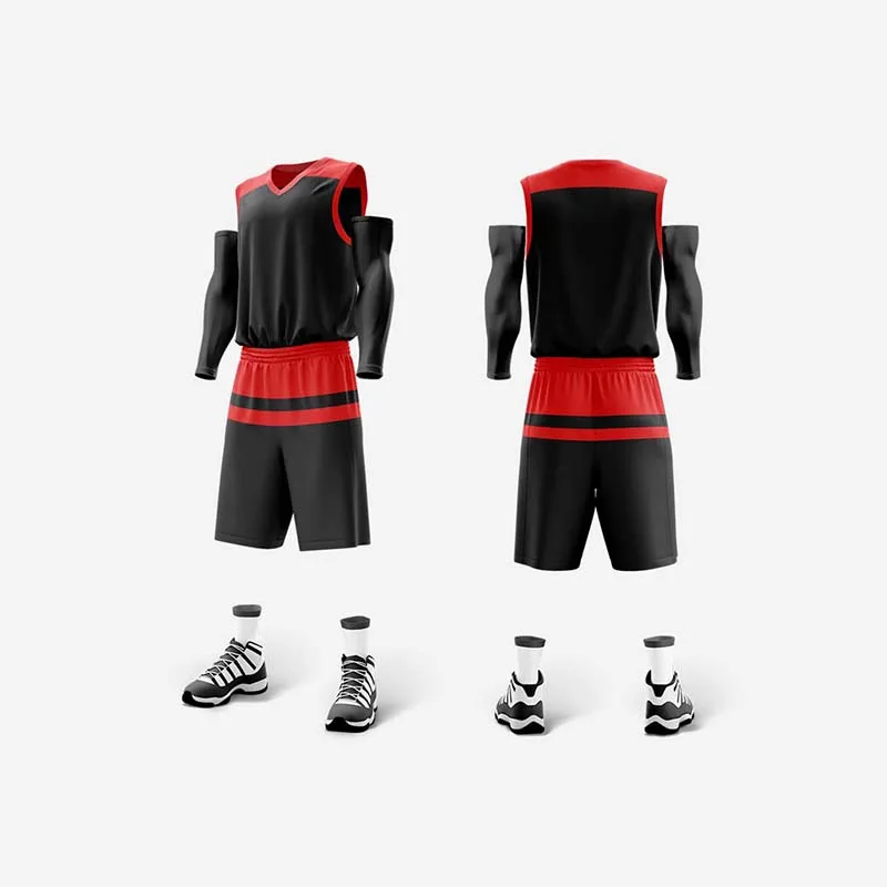 Custom Design Printing Sublimation Basketball Uniform Black and Red Basketball Jersey Design