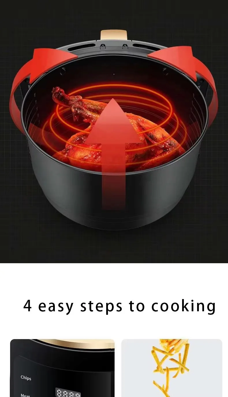 Hot Selling Multi-functional air Oil Fryer 6L Large Capacity Digital Power Intelligent Electric 1400 Watts Home Baking Area