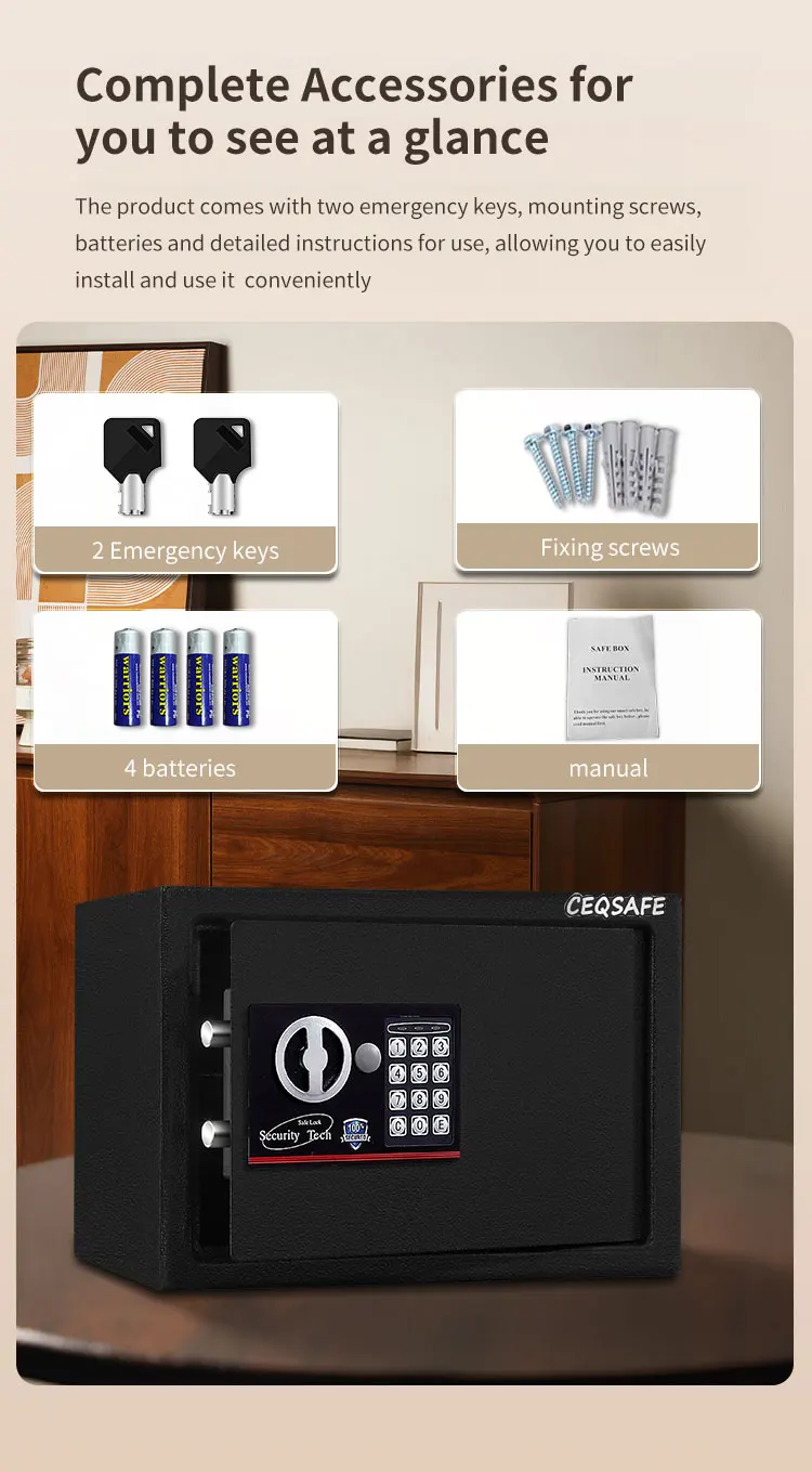 CEQSAFE Safe Box Small Security Key Hidden Cash Safety Deposit Box Portable Electronic Mini Safe Box details