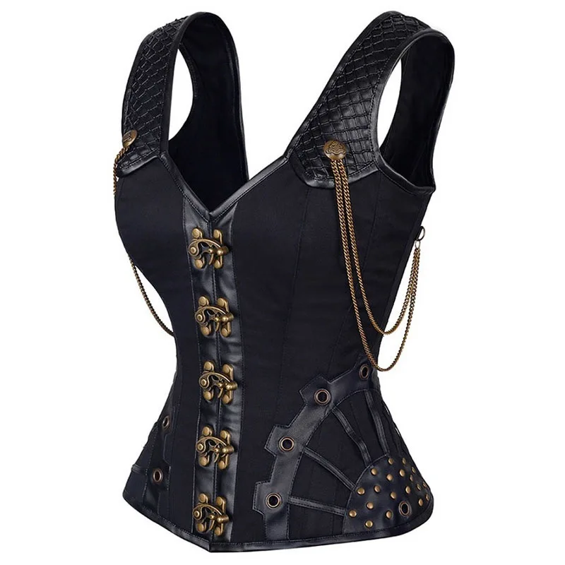 Steampunk Corset Dress Gothic PU Leather Corset Crop Top Renaissance With Burlesque Skirt Two-Pieces Set Pirate Costume Steampunk Corset Dress Gothic PU Leather Corset Crop Top Renaissance With Burlesque Skirt Two-Pieces Set Pirate Costume