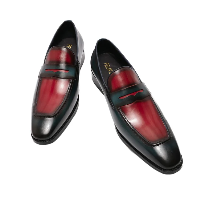 Italian Brand Men's Red Embroidered Velvet Loafers Luxury Casual/Office/Wedding Shoes with Pointed Toe Made of Leather