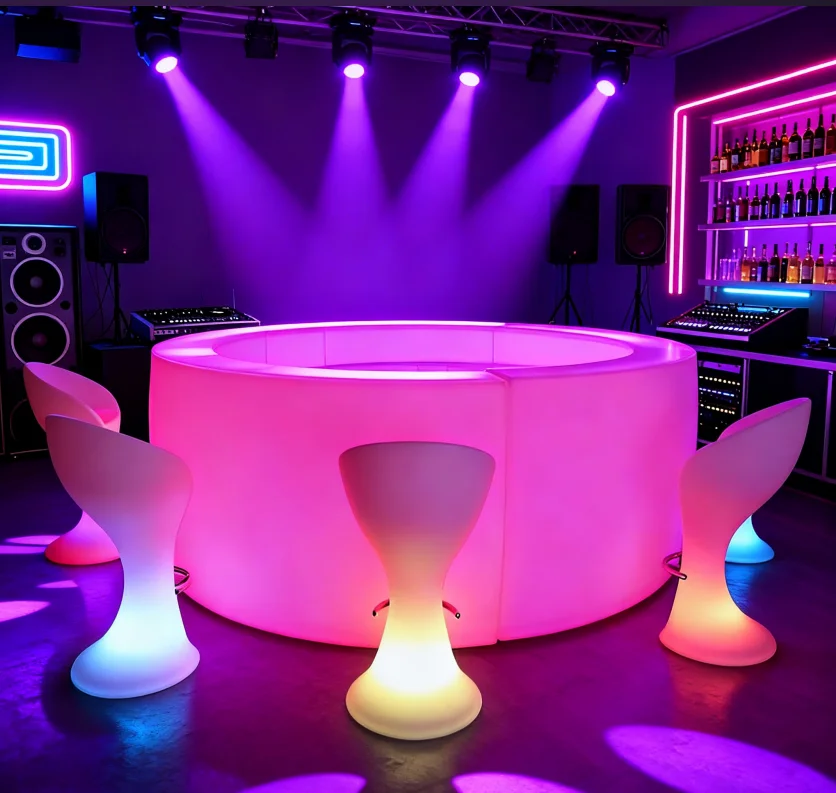 Home Bar Furniture Remote Control Color Change Waterproof Round Circle LED Bar Counter for Event Rental