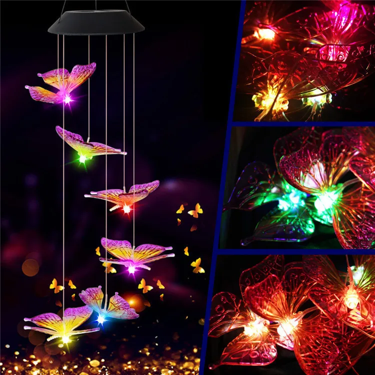Humming Bird RGB Color Changing Solar Wind Chime Light Outdoor Waterproof LED Solar Light Manufacturer