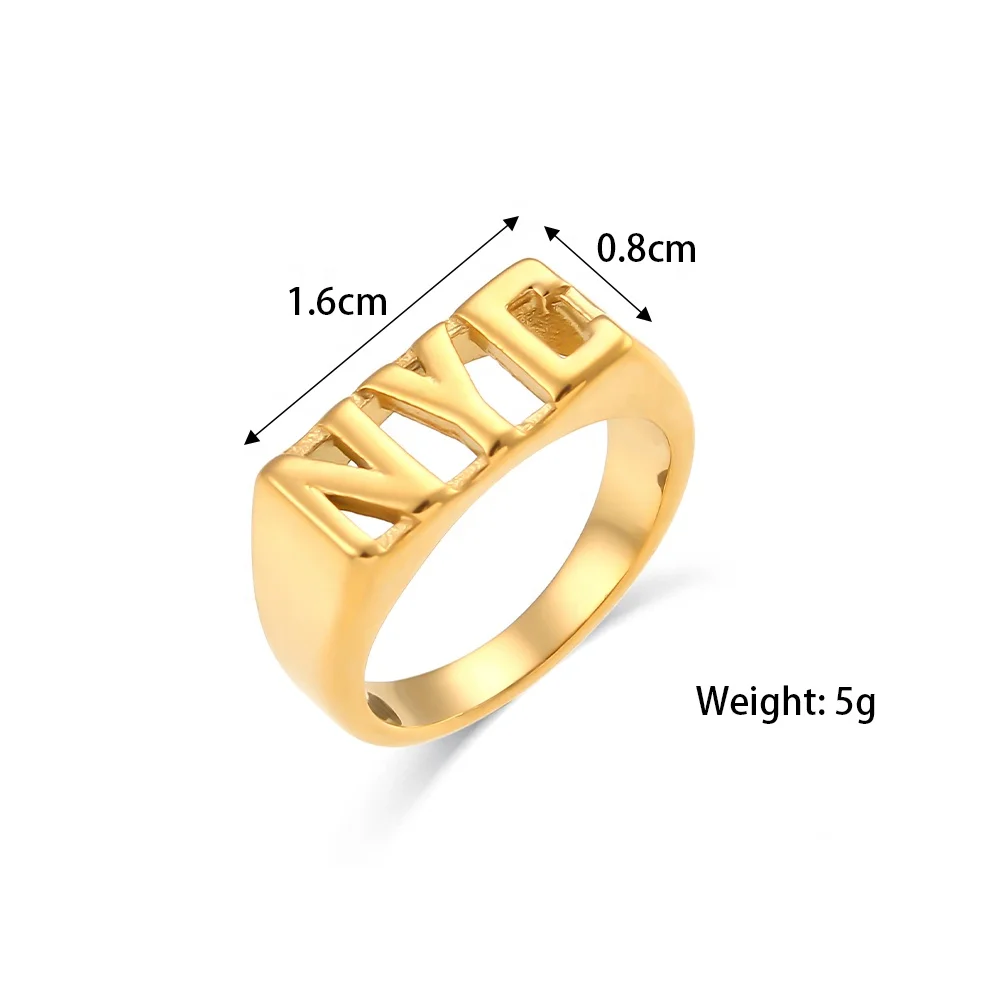 Dreamshow Initial Letter NYC Signet Ring Gold Plated Stainless Steel Rings Jewelry Women