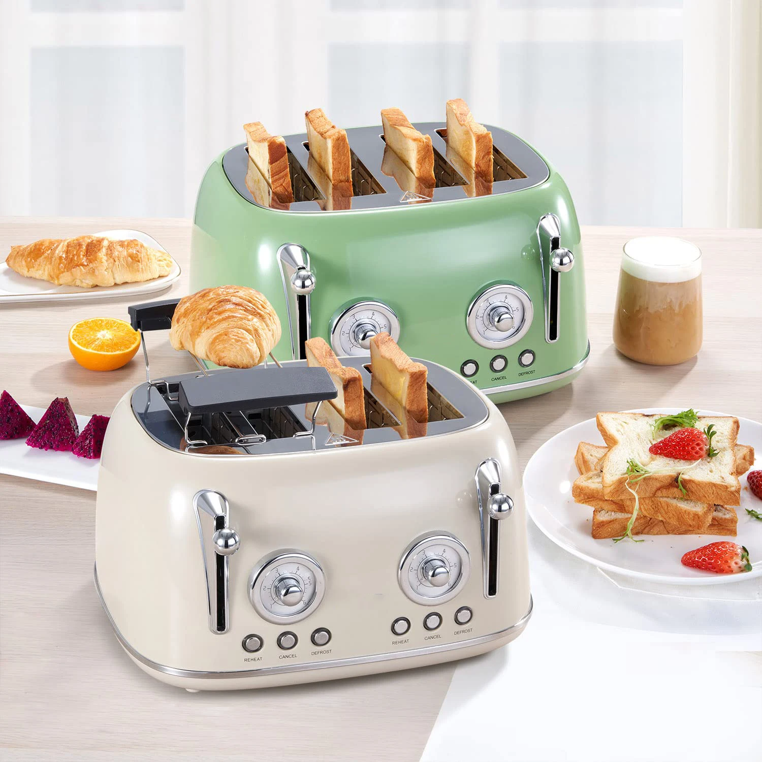 2023 Hot Sale Electric Bread Toaster Automatic Stainless Steel Electric Toaster 4 Slice Retro Toaster