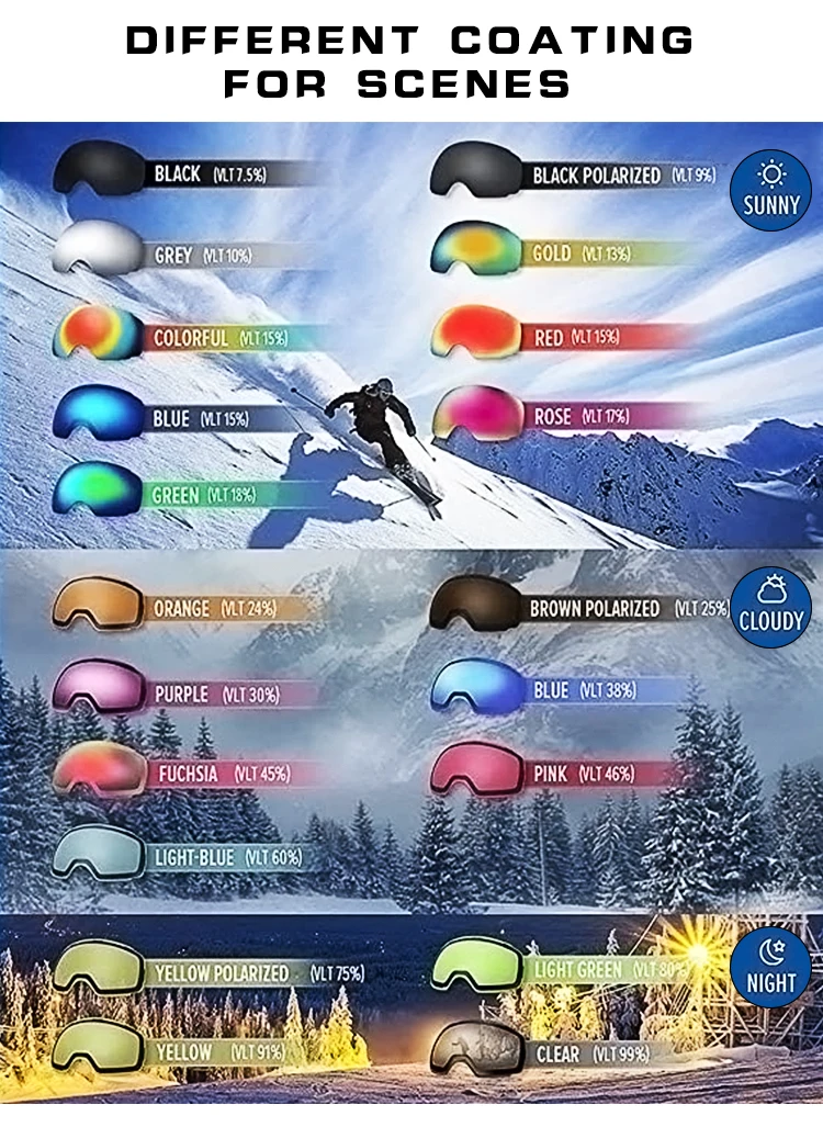 Oem Odm Changeable Lens Double Layer Anti Fog Snow Ski