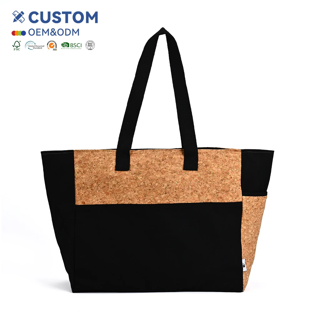 Elegant Vegan Cork Tote Bag with Custom Logo Natural Cork Handbags Durable and Eco-Friendly Degradable Shopping Bags