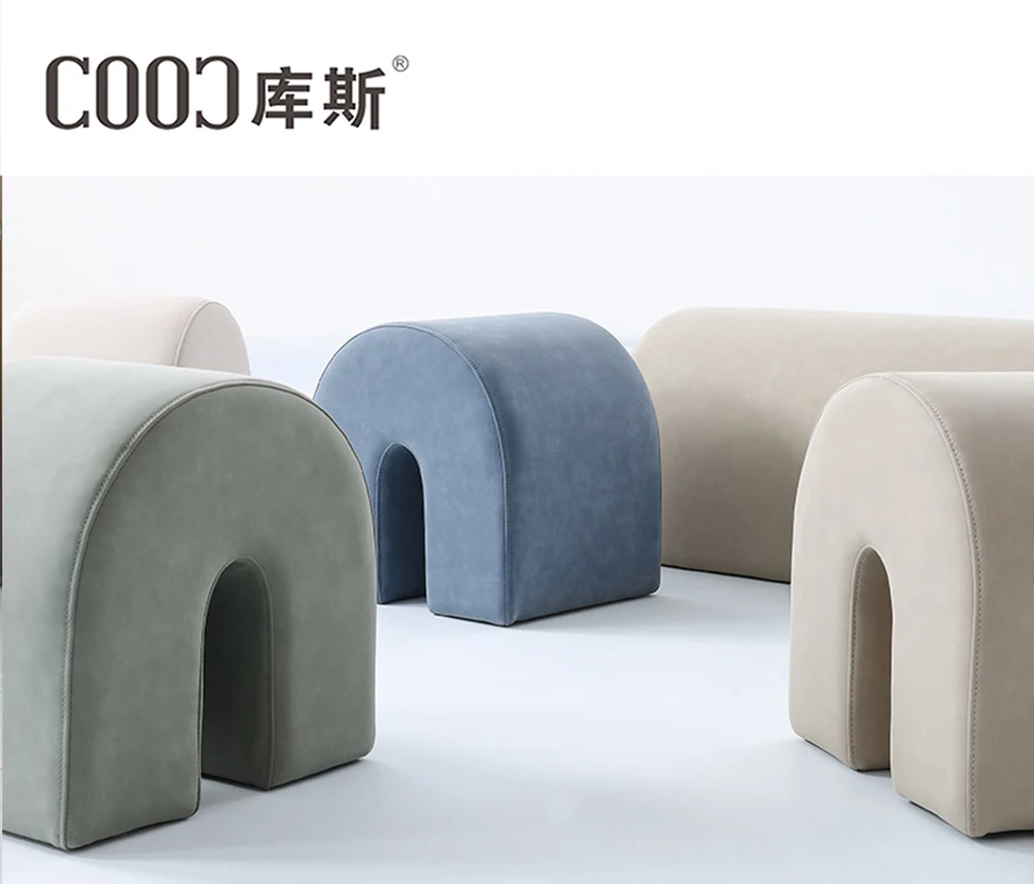 Modern Stools Design Accent Round U Seated Cloth Footstool Velvet  Base Lovely Blue Ottoman Stools