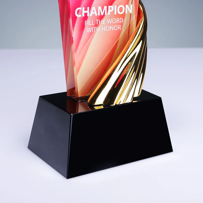 Factory custom color printing gold resin plated color wheat glass award plaque details