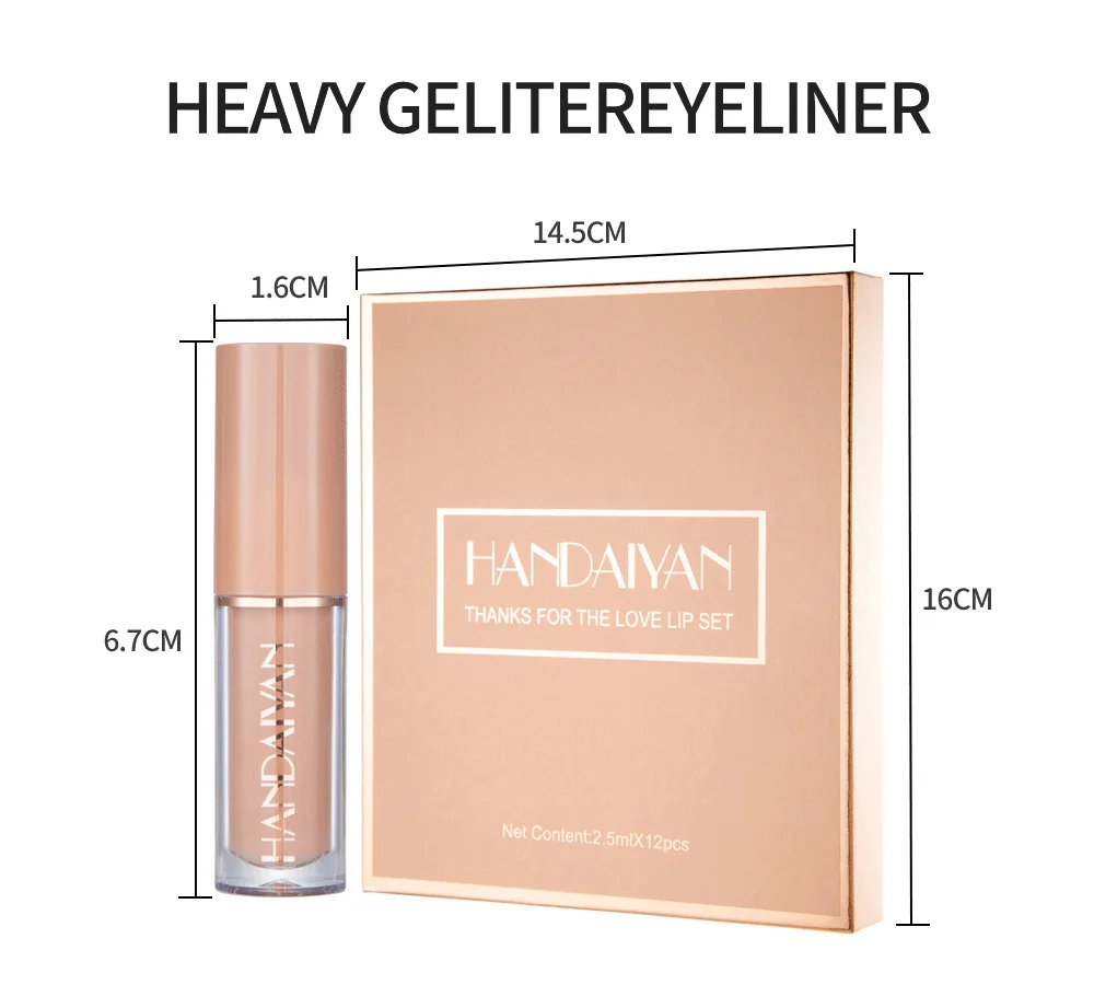 HANDAIYAN Lipstick Set 12 Pcs Small Liquid Lipstick Luxury Lipgloss Packaging Labiales Lipgloss Tubes Metallic Private Label