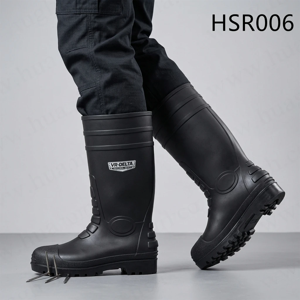 LXG,Typhoon Season Weather-sealed Black Gumboots for Sale Flower Gardening Anti-puncture SRC Standard Safety Mud Boots HSR006