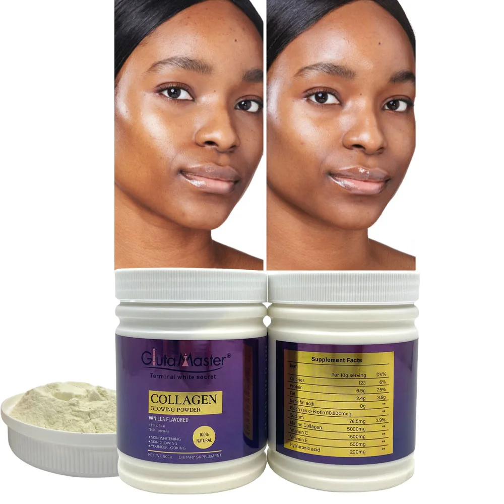 glutathione collagen powder L-glutathione, collagen, and ascorbic acid (Vitamin C) are ingredients in  Gluta Glow Powder, which is designed to promote healthy-looking, youthful,  and fairer-looking skin. Tyrosinase enzyme activity is inhibited by  glutathione, which thereby main image 0