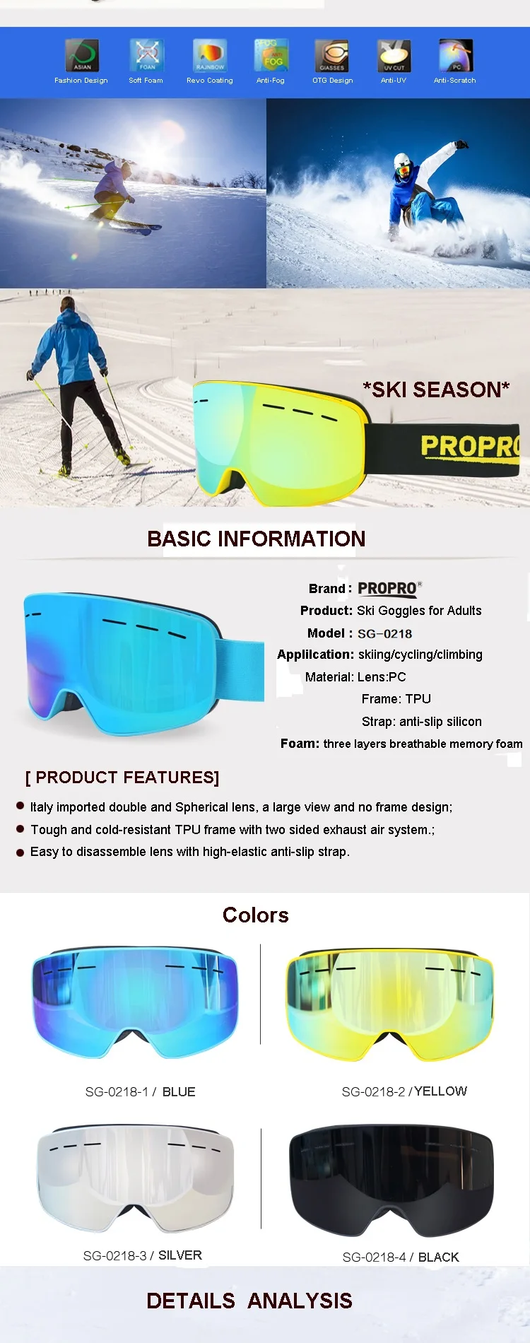 Outdoor Adult Dual Lens Antifog Snowboard Sunglasses Sports Eyewear