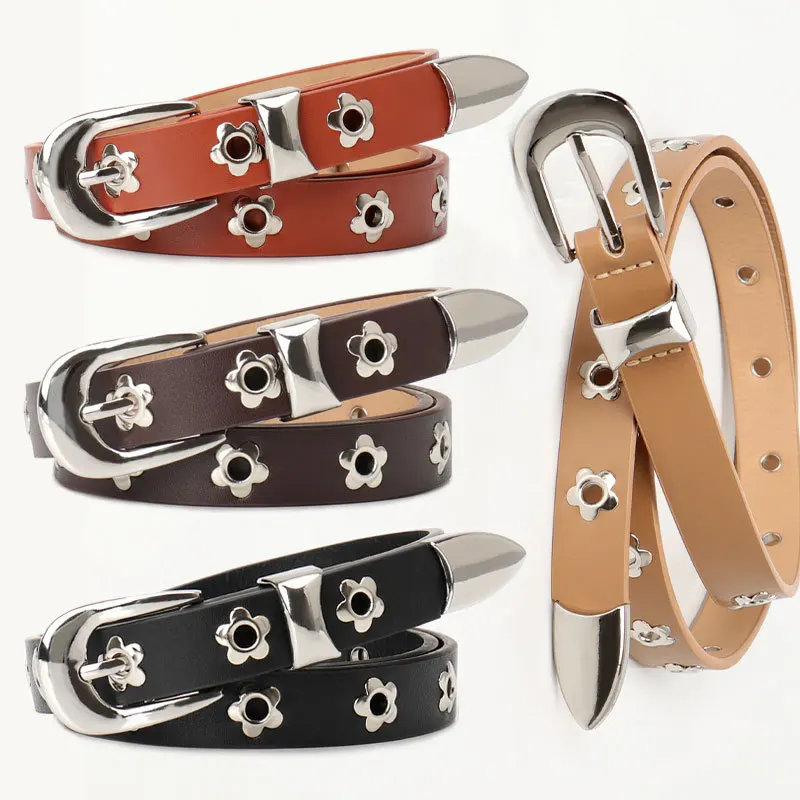 Женский ремень из искусственной кожи с выдолбленной пряжкой