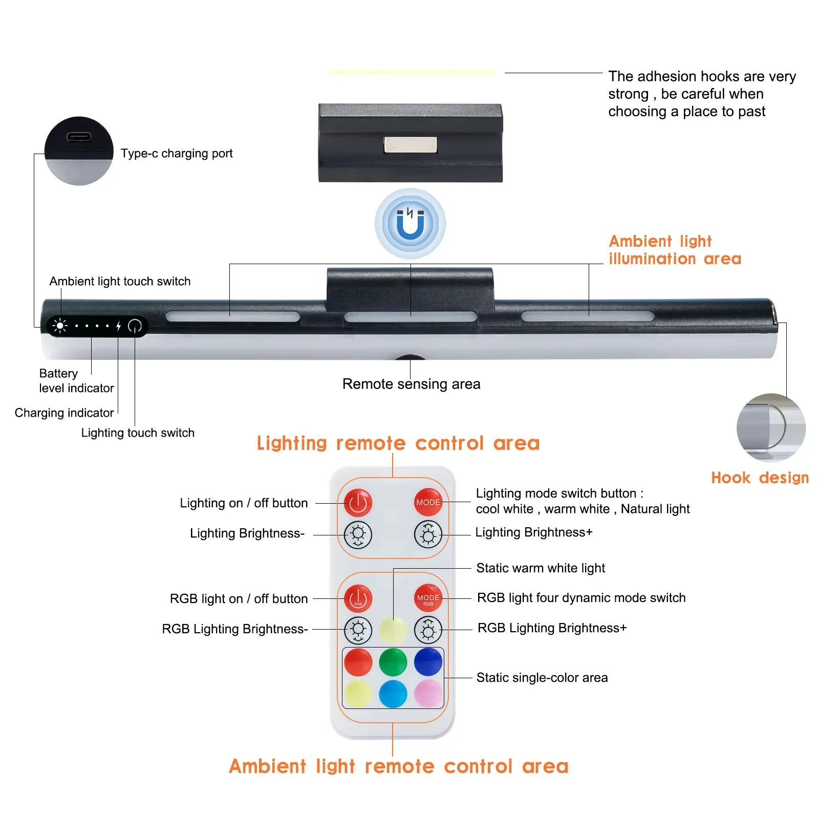 product new magnetic 7 color touch night lights remote control led desk lamp type c charging cabinet lights-43