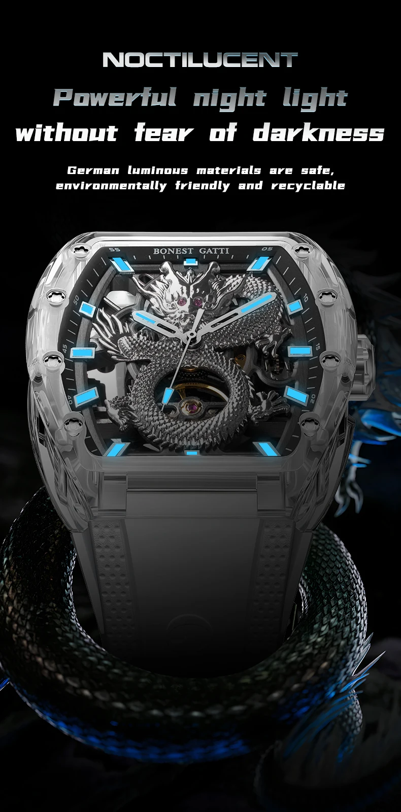 Bonest Gatti Custom Logo Luxury Glass Watch Case Watch Mirror Hollow ...
