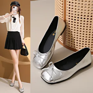 M105 Elegant Single Flats Ballet Shoes for Women Comfortable Slip-On Walking Shoes with Bowknot for Summer and Spring