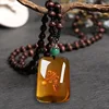 Collar de ámbar fósil con cuentas de madera-wushipai