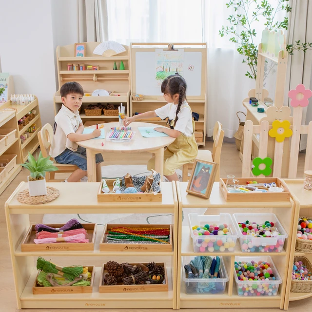 Wood Material Storage Cabinets Kids Nursery Plywood Cabinets table Toddler Kindergarten Nursery Wood Furniture