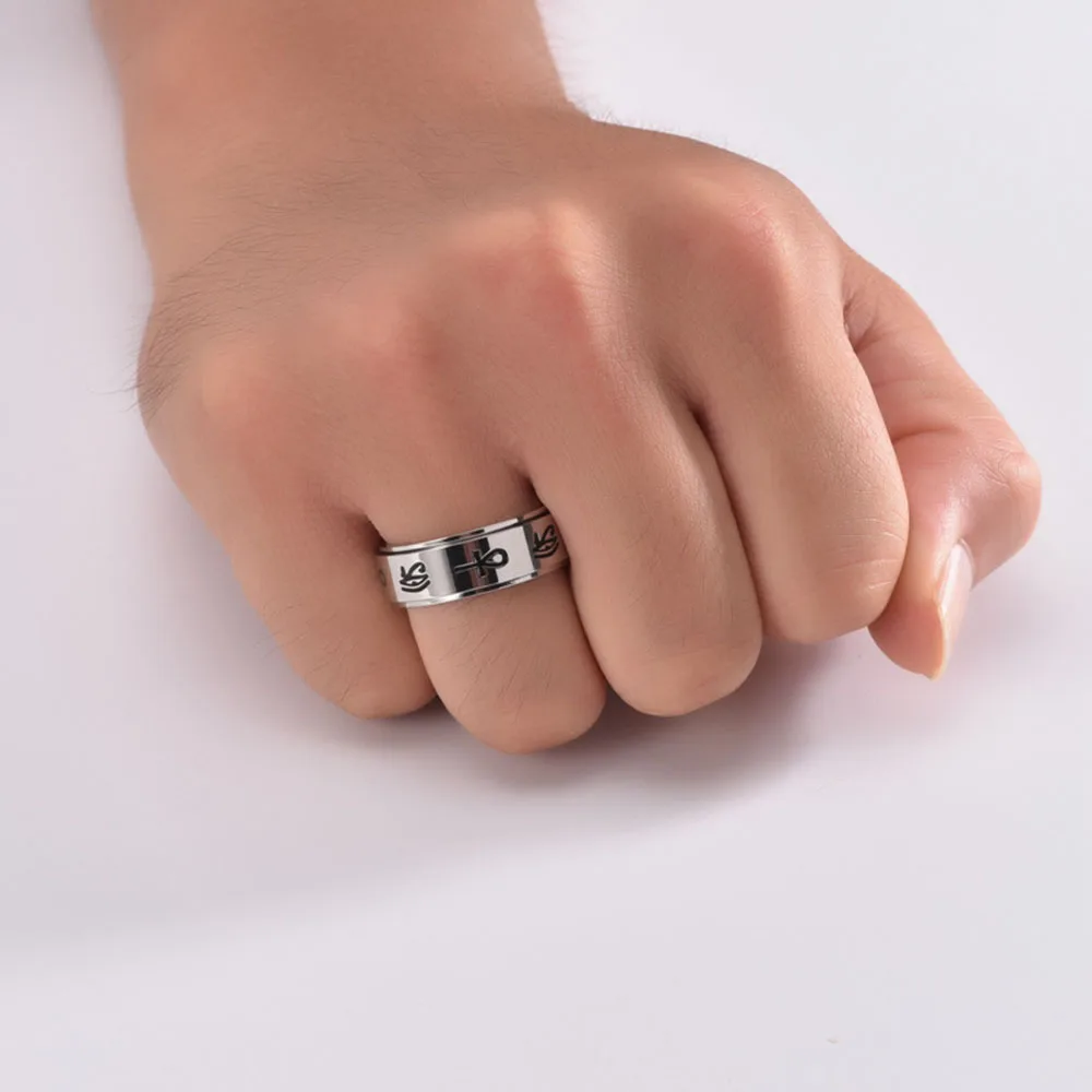 Ankh Cross Spinner Rings Stainless Steel Fidget Ring Egypt Eye of Horus Anxiety Ring for Men Women 8mm Ankh Rotating Stress Gift