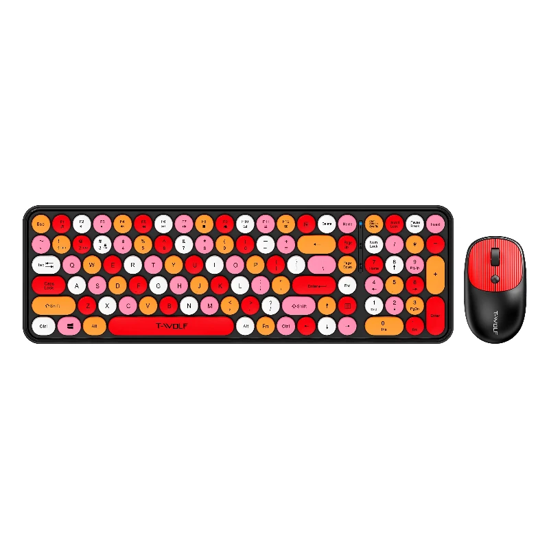 TWOLF TF350 Wireless Keyboard and Mouse Combo Colorful Keyboard Mouse Set with Round Keycaps Cute Wireless Mouse for Laptop PC