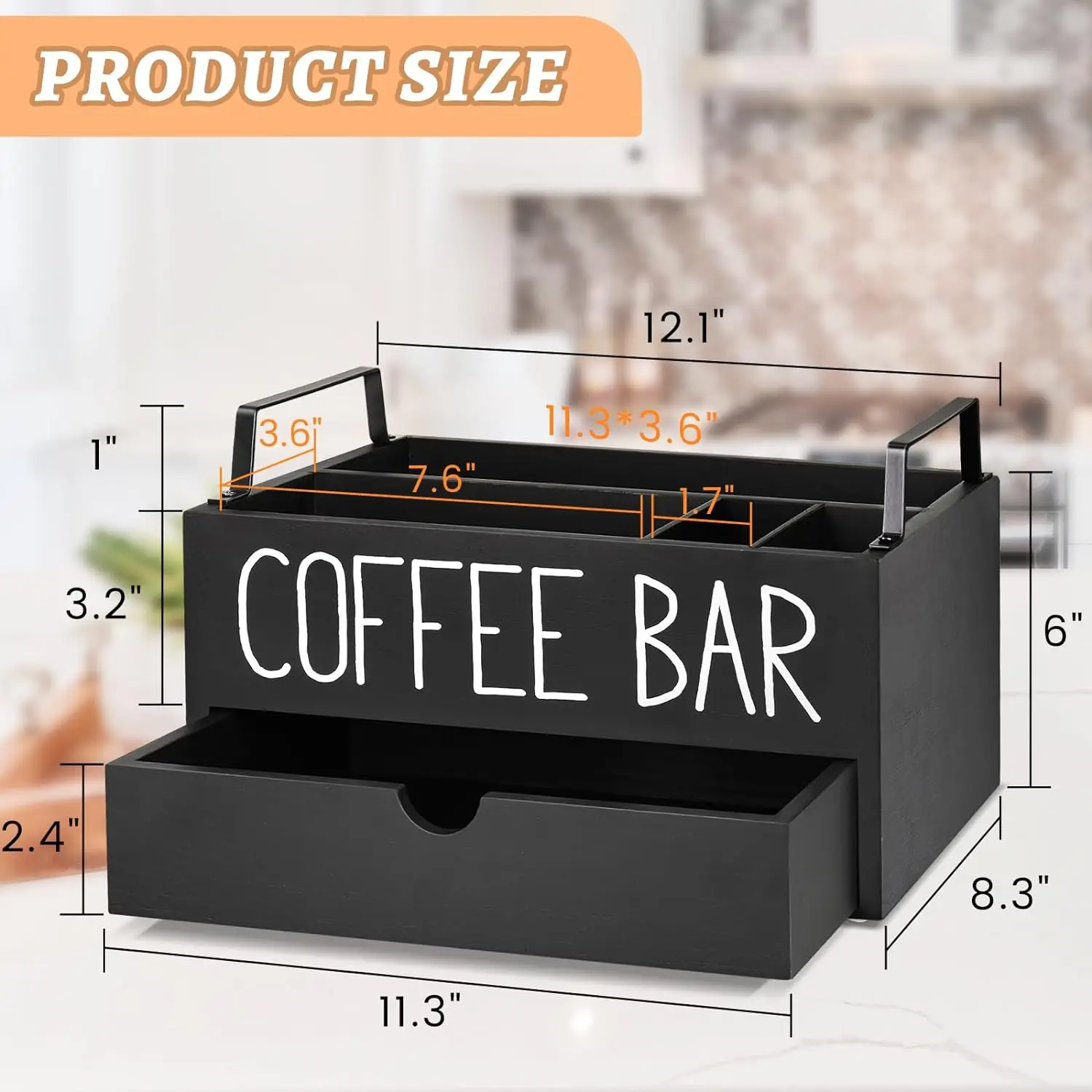 AEEHFENG Coffee Station Organizer With Drawer - Kitchen Counter Storage For Coffee Supplies