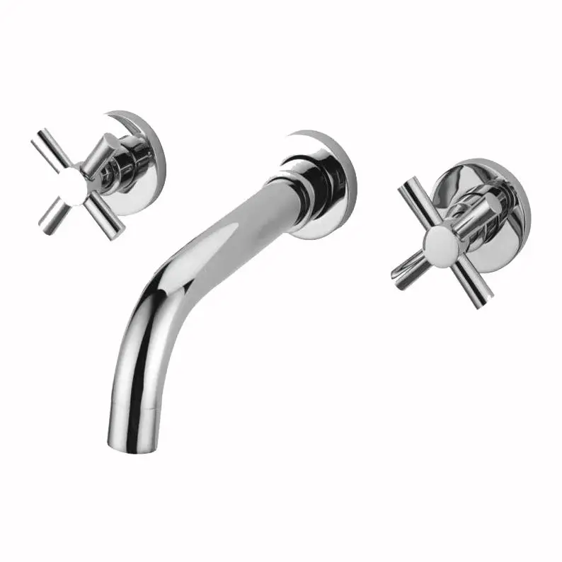 Wall Mount Dual Cross Handle Bathroom Sink Faucet Polished Chrome Basin Faucets