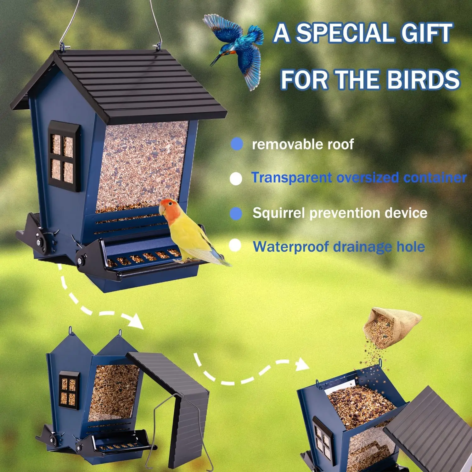 Premium Outdoor Metal Hanging Wild Bird Feeder Squirrel Proof Large Bilateral Weight-Activated Perches for Backyard Birding - Image 3