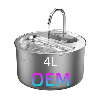 OEM 4L Dog Cat Water Fountain Stainless Steel Pet Water Fountain Automatic Stainless Steel Pet Fountain Dog Water Dispenser