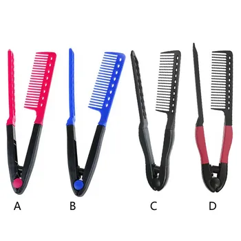 Hot Sale DIY Salon Barber Hairdressiong Straightener Folding Plastic V Type Hair Comb Brush