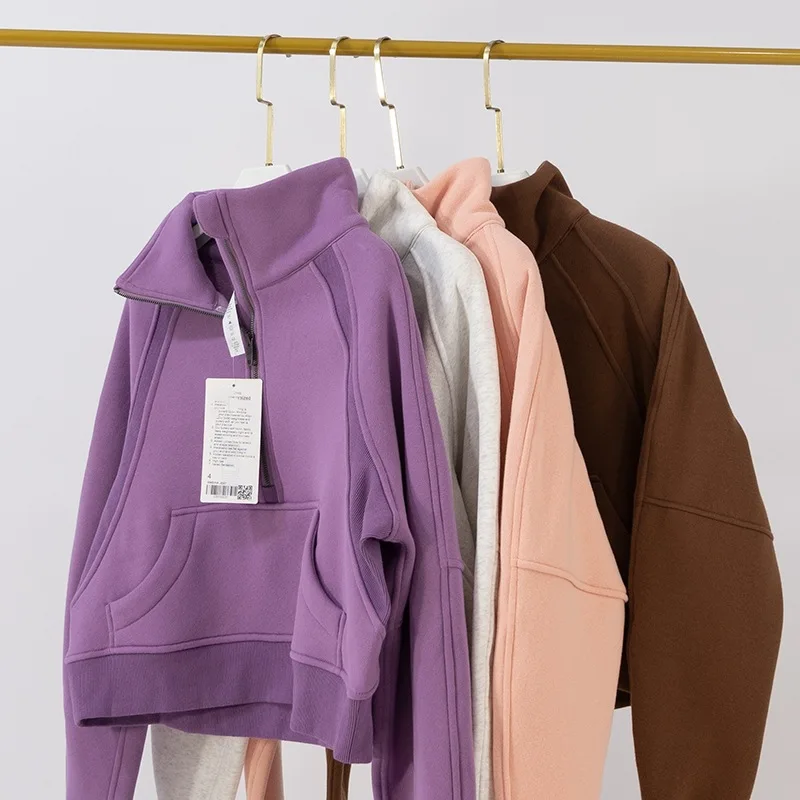 Autumn Winter Thickened High-neck Button-up Sweatshirt Sports Half-zip Loose Jacket Long