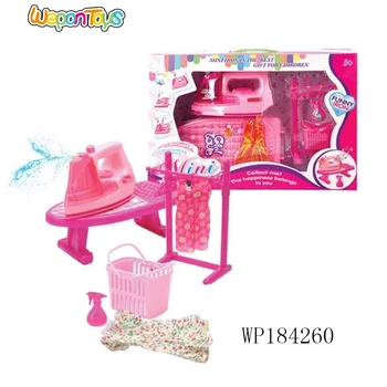 girls playing battery operated mini toy iron play set toy plastic household toy with music