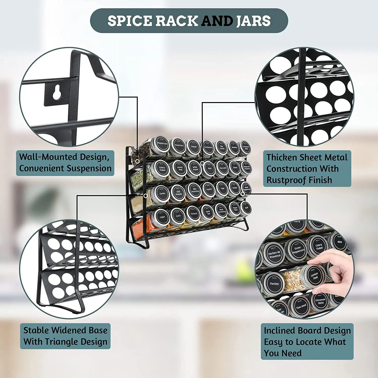 Spice Rack with 28 Spice Jars with Labels Chalk Marker and Funnel 4 ...