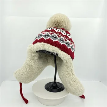 Women Naibai 2Winter Sherpa Beanie Hats Knit Ear Flaps Peruvian Cover Ears HUAMULAN Women Winter Peruvian Cover Ears Beanie Hat One  main image 4