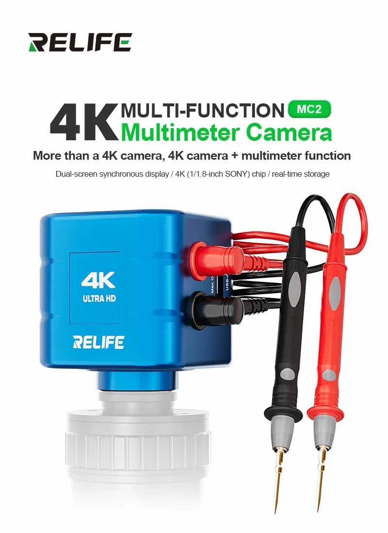 RELIFE MC2 Multimètre multifonction Caméra 4K Microscope Caméra industrielle 4K HDMI Double écran Interface C Mesure