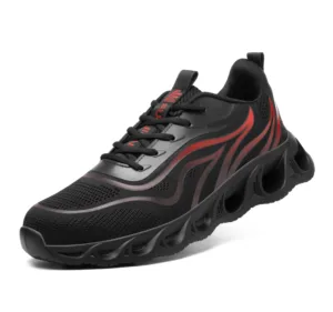 JIANKUN Men's Flying Knit Work Shoes Fashionable Breathable Mesh Summer Safety Shoes Steel Anti-Smash Anti-Puncture Anti-Slip PU