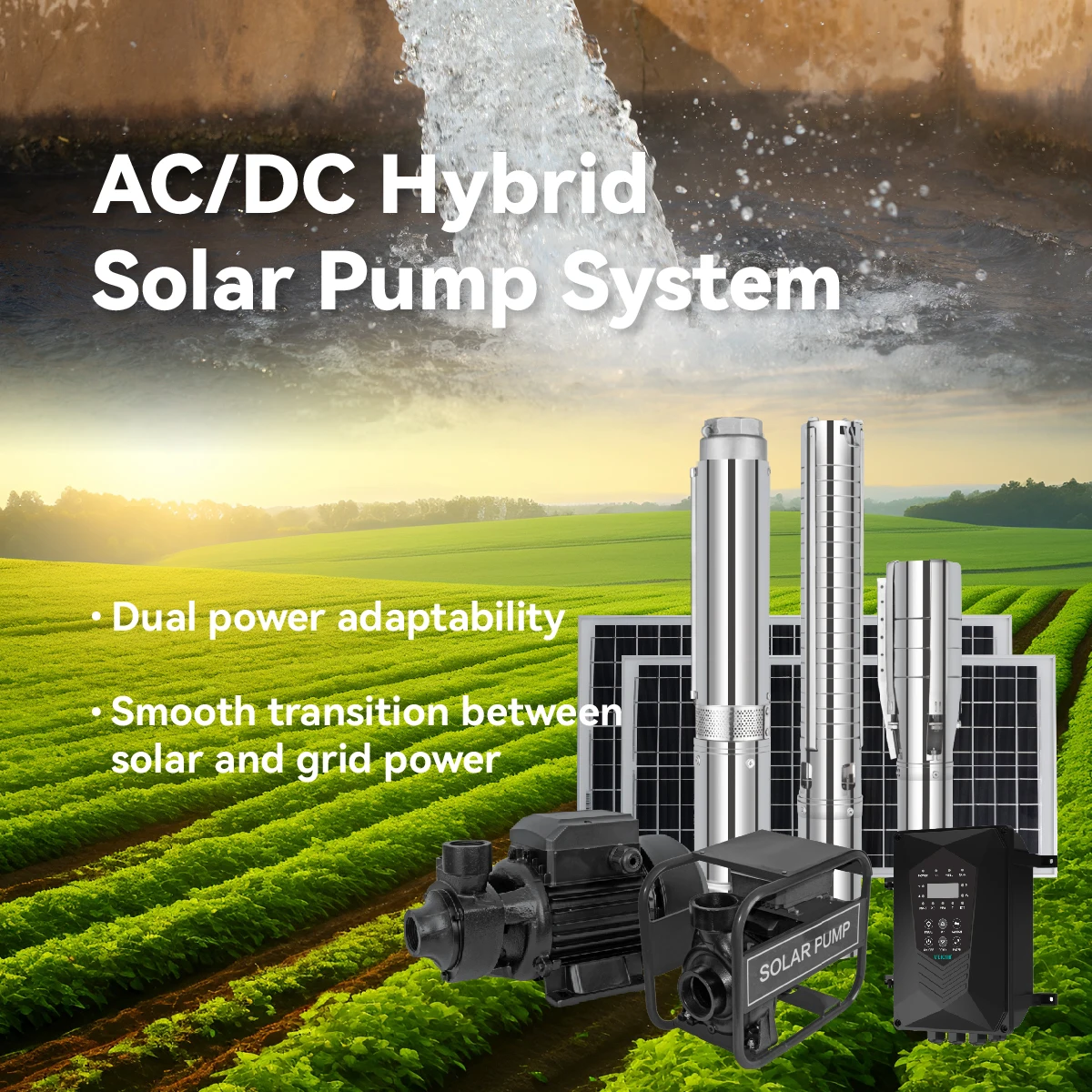 VEICHI AC DC Hybrid Submersible Pump for Agricultural Irrigation